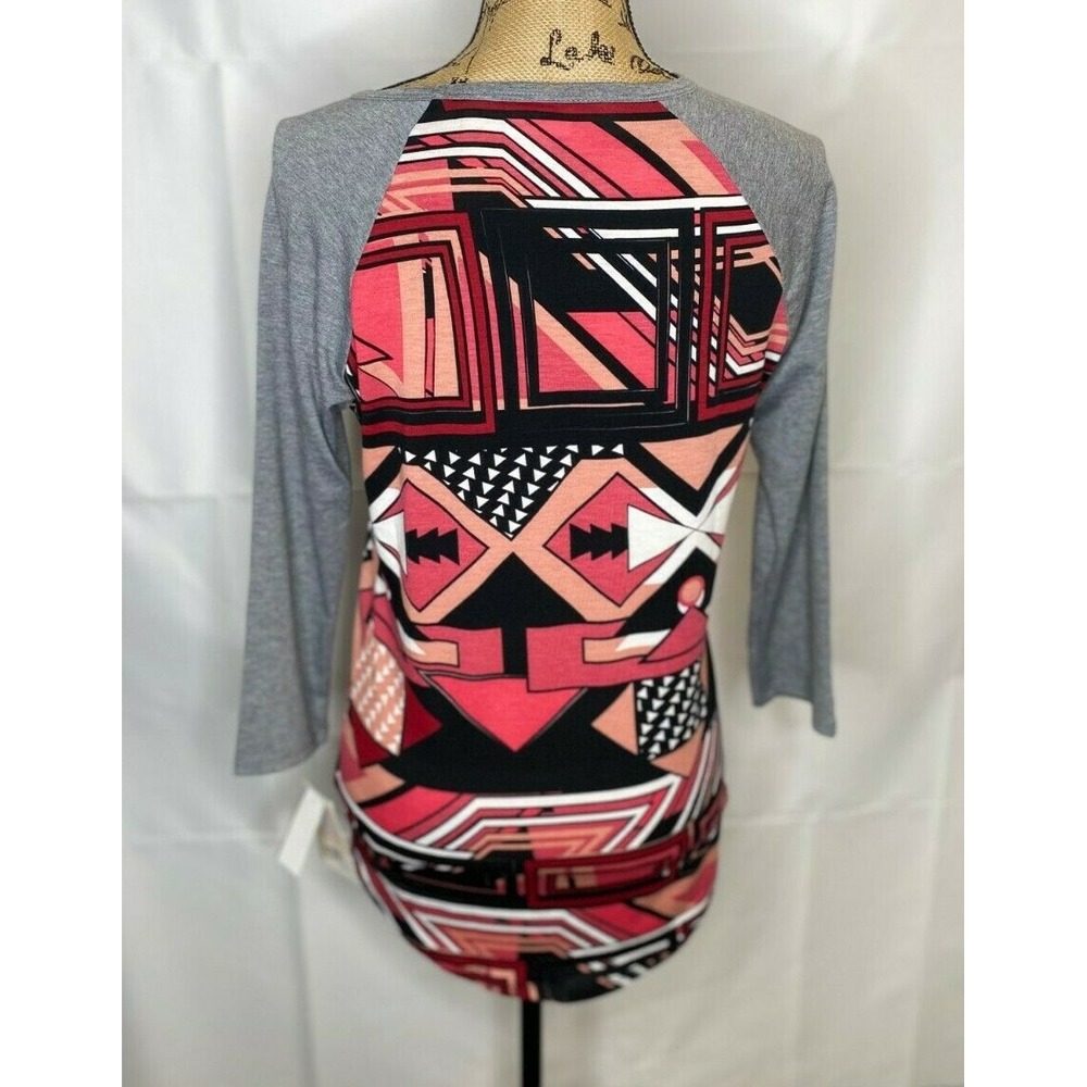 LuLaRoe Randy Baseball T Shirt Womens XS Multicolor Geometric 3/4 Sleeve Crew - Picture 9 of 11